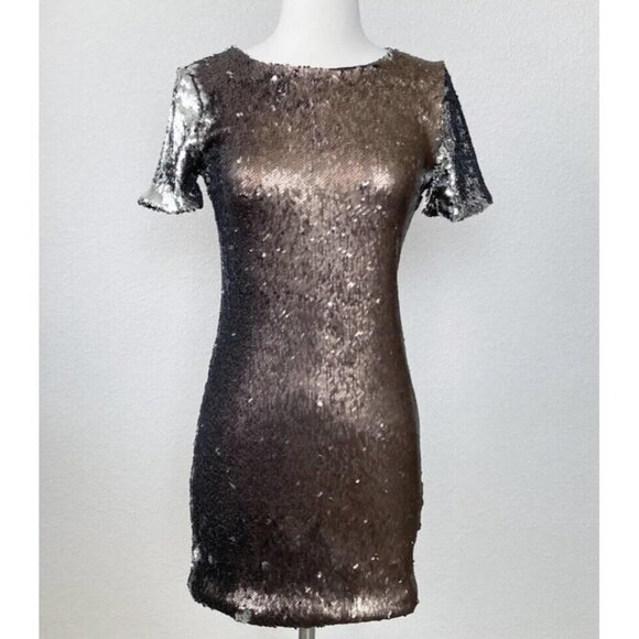 NWT TOPSHOP sequin Mini Party Dress Short sleeve Bronze Silver Metallic Size 2 - Picture 5 of 14